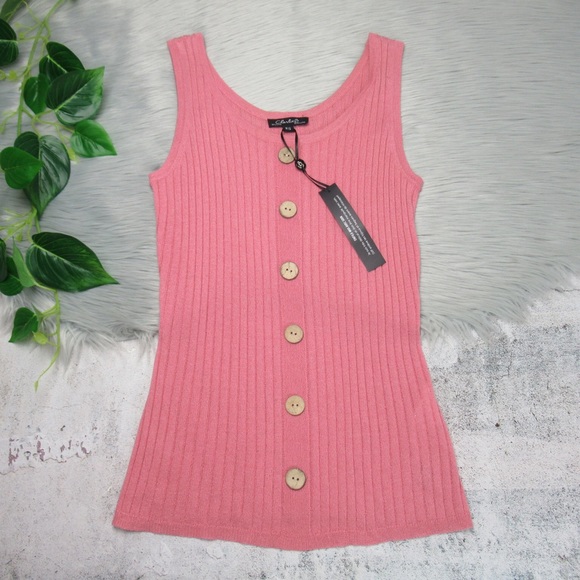 CHARLIE B Tops - CHARLIE B Ribbed Pink Scoop Neck Knit Tank Wood Buttons Women’s Size Small NEW
